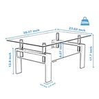 Table basse rectangulaire plateau en verre avec étagère inférieure