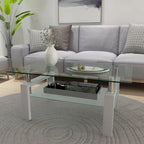 Table basse rectangulaire plateau en verre avec étagère inférieure