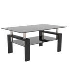 Table basse rectangulaire plateau en verre avec étagère inférieure