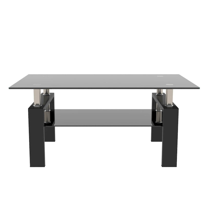 Table basse rectangulaire plateau en verre avec étagère inférieure