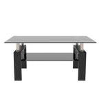 Table basse rectangulaire plateau en verre avec étagère inférieure