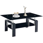 Table basse rectangulaire plateau en verre avec étagère inférieure