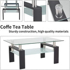 Table basse rectangulaire plateau en verre avec étagère inférieure