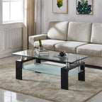 Table basse rectangulaire plateau en verre avec étagère inférieure