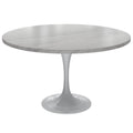 Table à manger ronde Verve 48 avec plateau en pierre et base en acier blanc pour cuisine et salle à manger