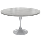 Table à manger ronde Verve 48 avec plateau en pierre et base en acier blanc pour cuisine et salle à manger