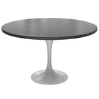 Table à manger ronde Verve 48 avec plateau en pierre et base en acier blanc pour cuisine et salle à manger