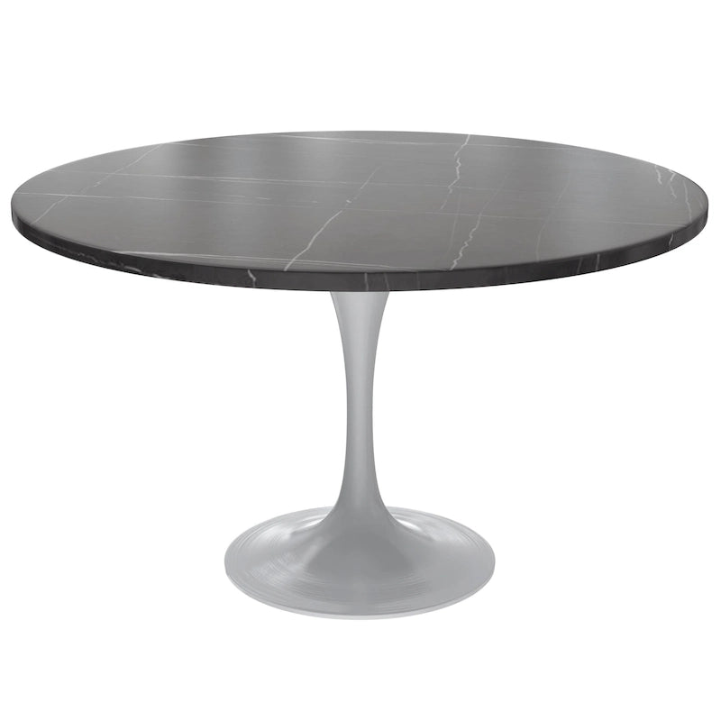 Table à manger ronde Verve 48 avec plateau en pierre et base en acier blanc pour cuisine et salle à manger
