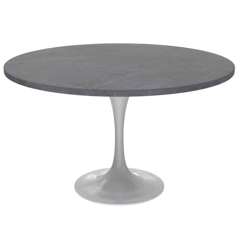 Table à manger ronde Verve 48 avec plateau en pierre et base en acier blanc pour cuisine et salle à manger