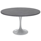 Table à manger ronde Verve 48 avec plateau en pierre et base en acier blanc pour cuisine et salle à manger