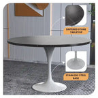 Table à manger ronde Verve 48 avec plateau en pierre et base en acier blanc pour cuisine et salle à manger