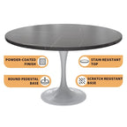 Table à manger ronde Verve 48 avec plateau en pierre et base en acier blanc pour cuisine et salle à manger