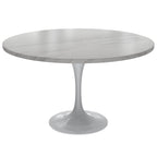 Table à manger ronde Verve 48 avec plateau en pierre et base en acier blanc pour cuisine et salle à manger