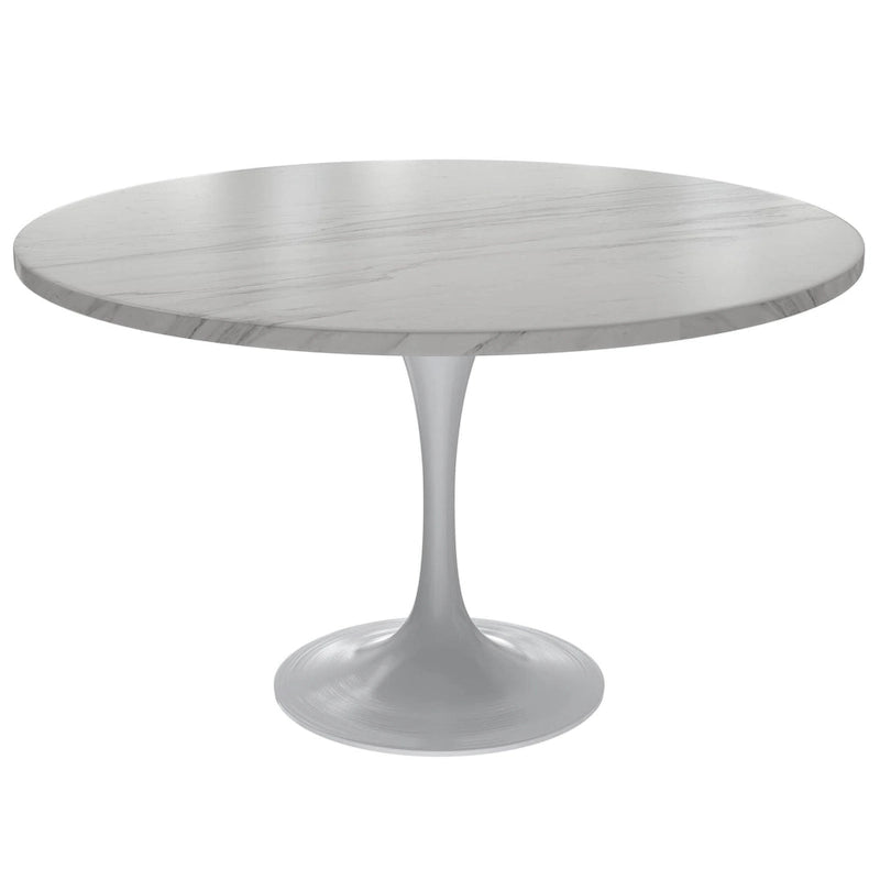 Table à manger ronde Verve 48 avec plateau en pierre et base en acier blanc pour cuisine et salle à manger