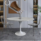 Table à manger ronde Verve 48 avec plateau en pierre et base en acier blanc pour cuisine et salle à manger