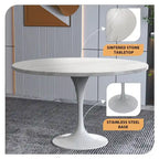 Table à manger ronde Verve 48 avec plateau en pierre et base en acier blanc pour cuisine et salle à manger