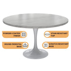 Table à manger ronde Verve 48 avec plateau en pierre et base en acier blanc pour cuisine et salle à manger