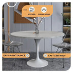 Table à manger ronde Verve 48 avec plateau en pierre et base en acier blanc pour cuisine et salle à manger