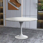 Table à manger ronde Verve 48 avec plateau en pierre et base en acier blanc pour cuisine et salle à manger