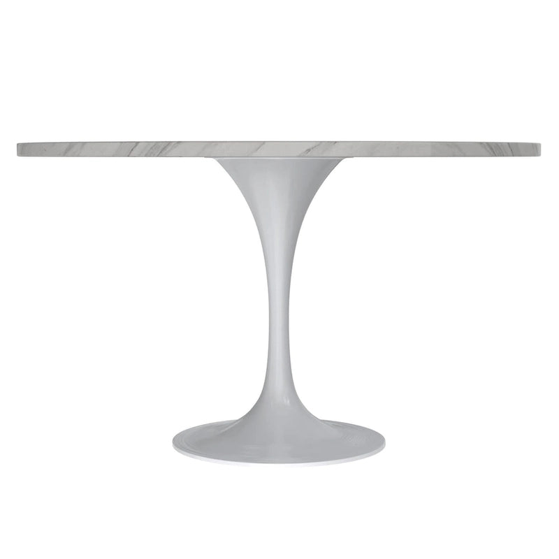 Table à manger ronde Verve 48 avec plateau en pierre et base en acier blanc pour cuisine et salle à manger