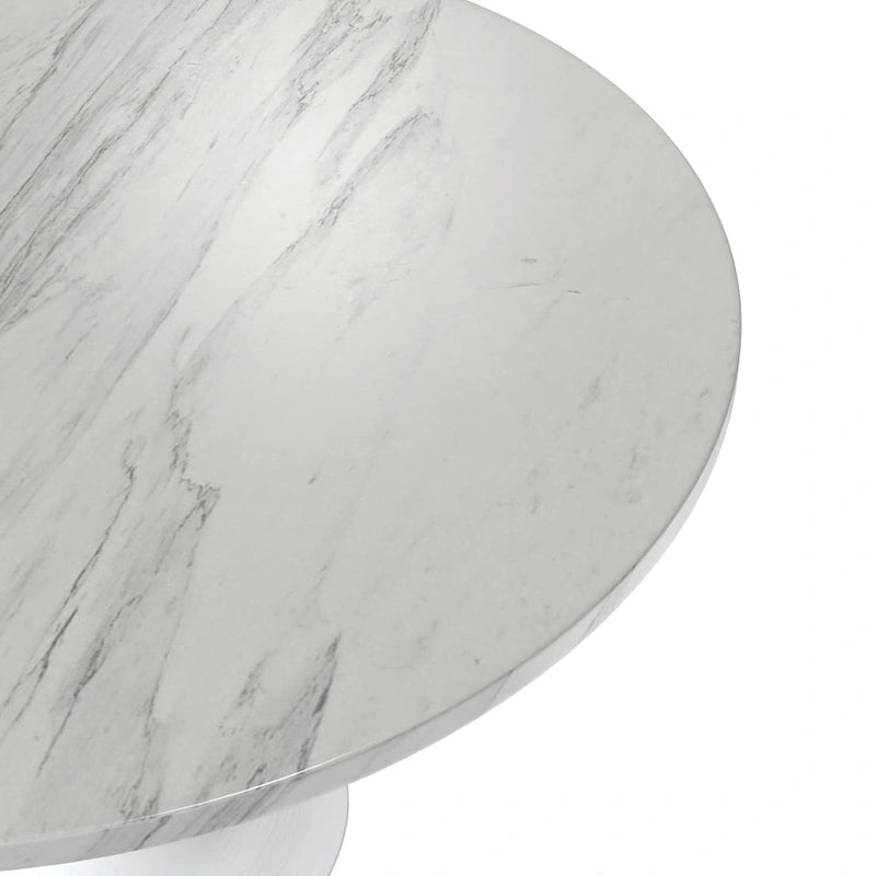 Table à manger ronde Verve 48 avec plateau en pierre et base en acier blanc pour cuisine et salle à manger