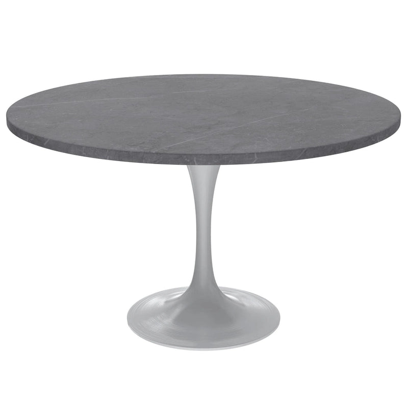 Table à manger ronde Verve 48 avec plateau en pierre et base en acier blanc pour cuisine et salle à manger