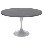 Table à manger ronde Verve 48 avec plateau en pierre et base en acier blanc pour cuisine et salle à manger