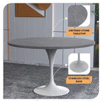 Table à manger ronde Verve 48 avec plateau en pierre et base en acier blanc pour cuisine et salle à manger