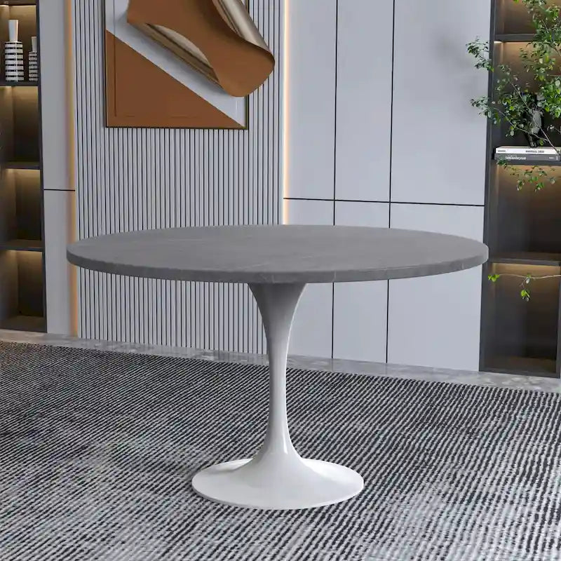 Table à manger ronde Verve 48 avec plateau en pierre et base en acier blanc pour cuisine et salle à manger