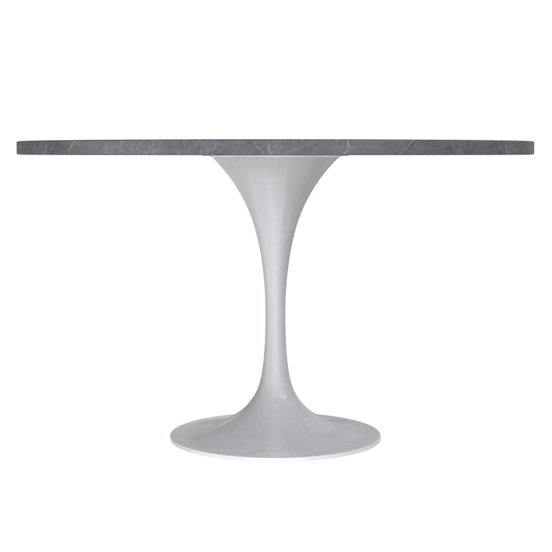 Table à manger ronde Verve 48 avec plateau en pierre et base en acier blanc pour cuisine et salle à manger