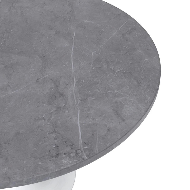 Table à manger ronde Verve 48 avec plateau en pierre et base en acier blanc pour cuisine et salle à manger