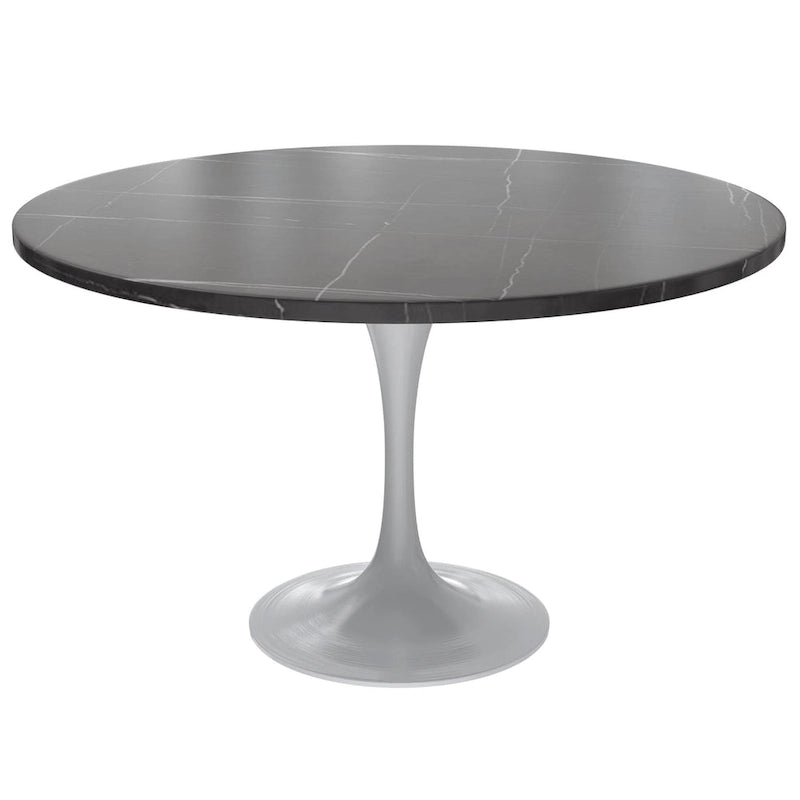 Table à manger ronde Verve 48 avec plateau en pierre et base en acier blanc pour cuisine et salle à manger