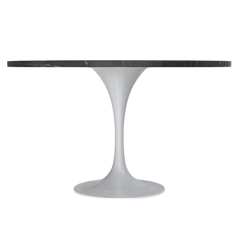 Table à manger ronde Verve 48 avec plateau en pierre et base en acier blanc pour cuisine et salle à manger