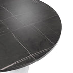 Table à manger ronde Verve 48 avec plateau en pierre et base en acier blanc pour cuisine et salle à manger