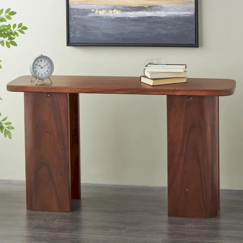 Console en bois avec panneaux à pieds incurvés - Marron foncé -