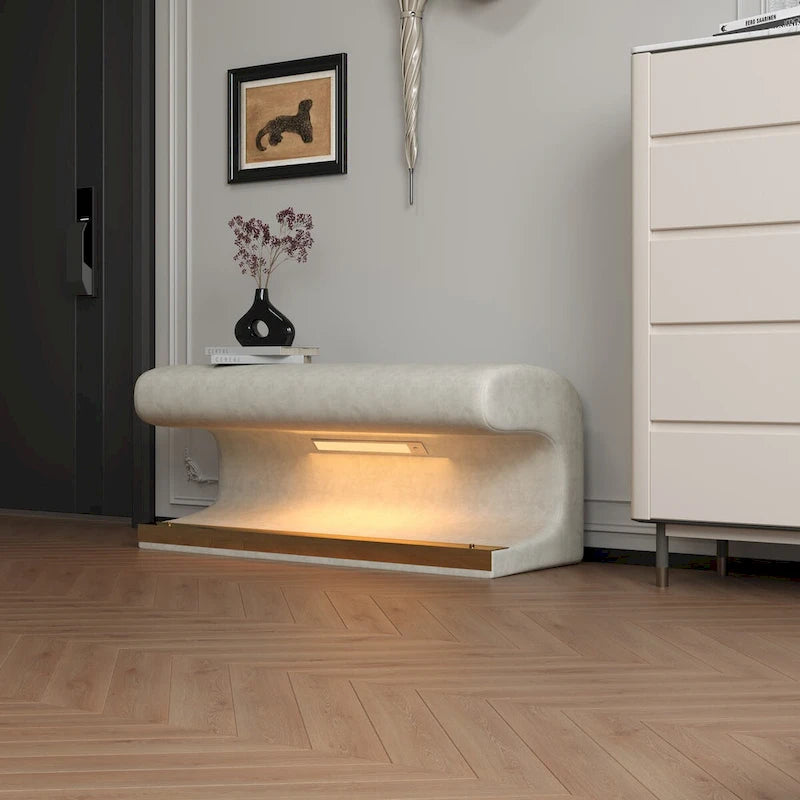 Banc d'entrée en cuir capitonné avec lumière LED à détecteur pour salon, chambre, bout de lit