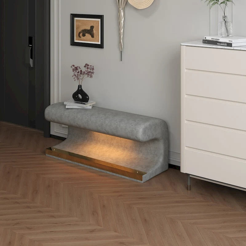 Banc d'entrée en cuir capitonné avec lumière LED à détecteur pour salon, chambre, bout de lit