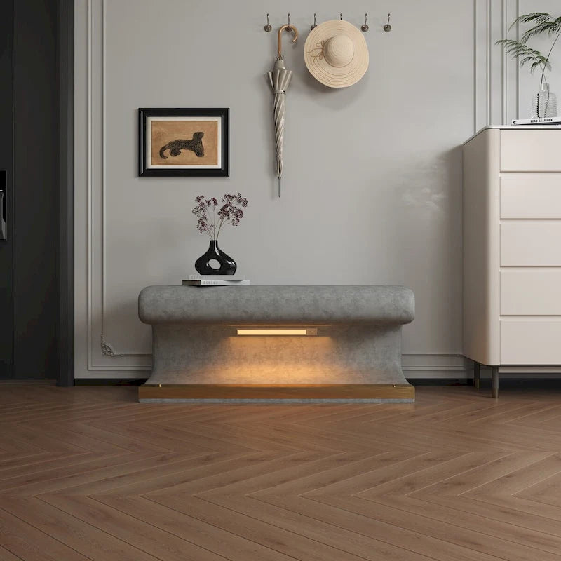 Banc d'entrée en cuir capitonné avec lumière LED à détecteur pour salon, chambre, bout de lit